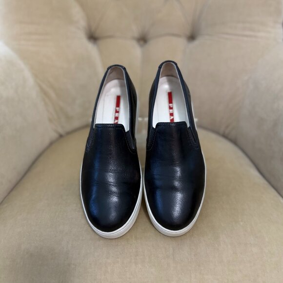 Auth PRADA SPORT Women's Linea Rossa Navy Leather Slip-on Sneakers - Picture 3 of 7